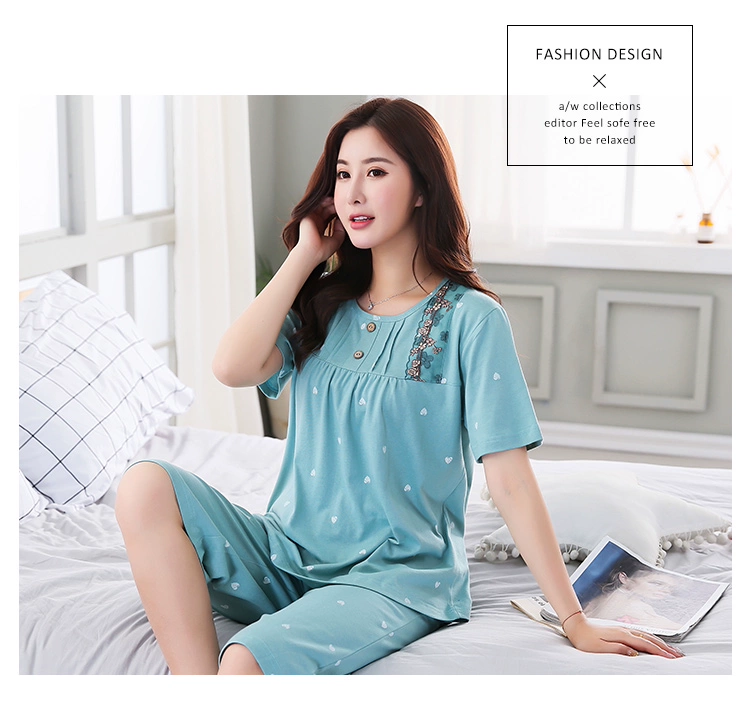 Thêm kích thước lớn nữ đồ ngủ mùa hè cotton ngắn tay áo lỏng lẻo cộng với phân bón tăng 200 pound chất béo mm set trung và cũ đồ pijama nữ