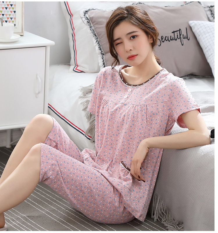 Thêm kích thước lớn nữ đồ ngủ mùa hè cotton ngắn tay áo lỏng lẻo cộng với phân bón tăng 200 pound chất béo mm set trung và cũ