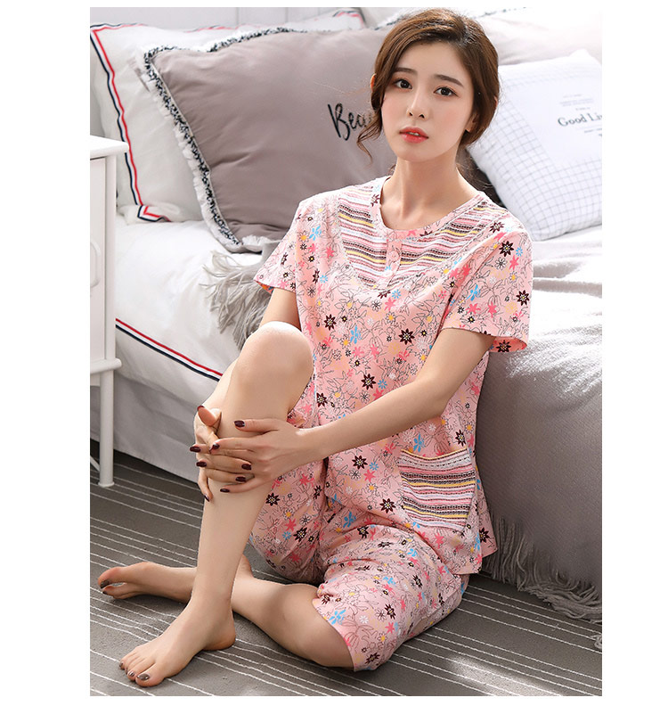 Thêm kích thước lớn nữ đồ ngủ mùa hè cotton ngắn tay áo lỏng lẻo cộng với phân bón tăng 200 pound chất béo mm set trung và cũ