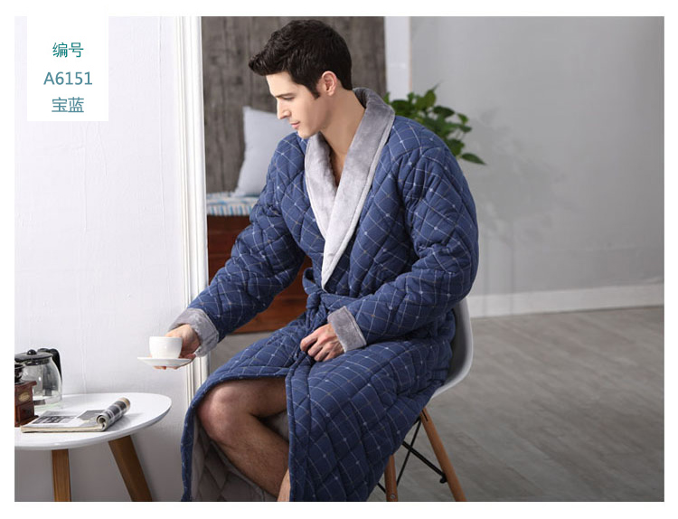 Áo ngủ nam mùa đông cotton chần bông chăn ấm áp đồ ngủ trung niên cộng với áo choàng cotton dày nam dài bộ đồ ngủ nữ cotton