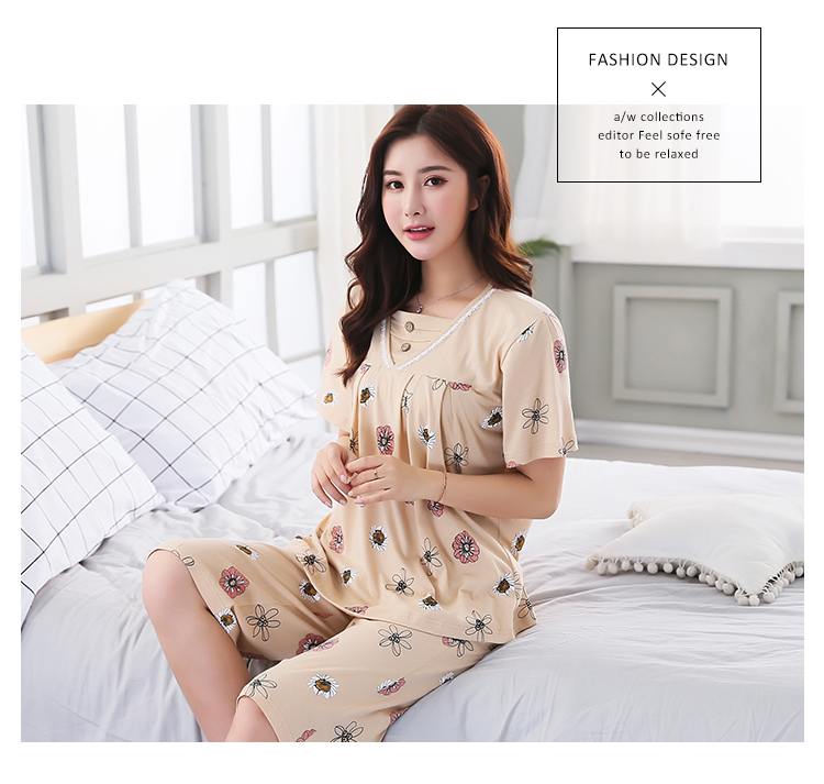 Thêm kích thước lớn nữ đồ ngủ mùa hè cotton ngắn tay áo lỏng lẻo cộng với phân bón tăng 200 pound chất béo mm set trung và cũ