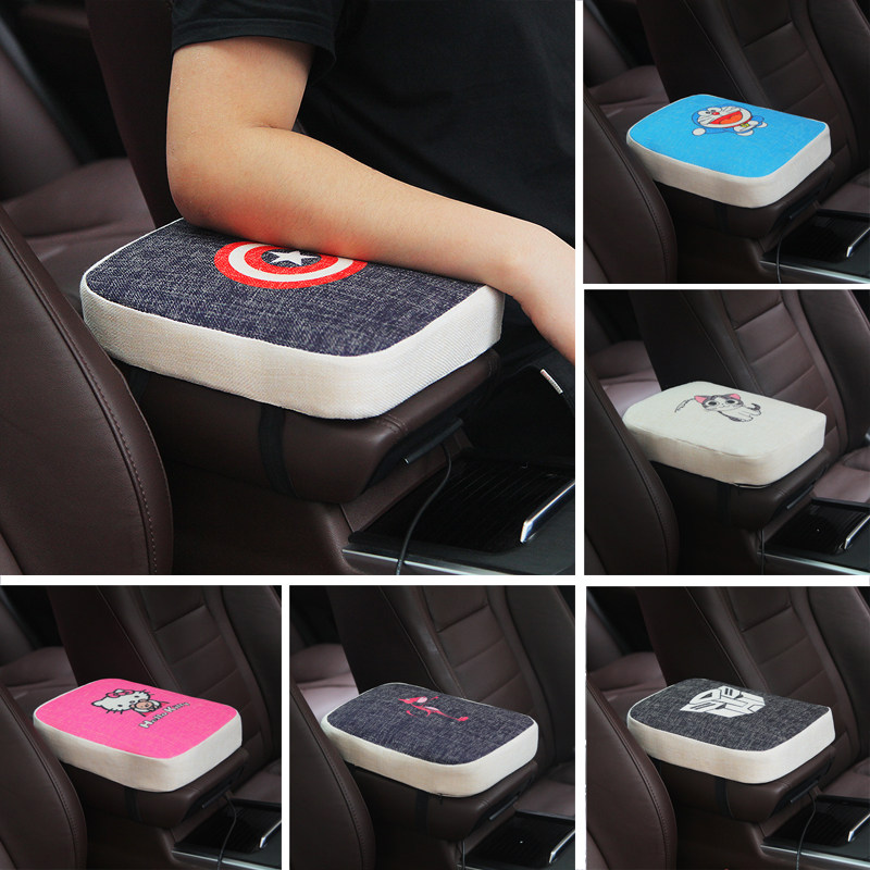 Memory Cotton Rebound Car Central Armrest Box Cushion Cover Vehicle Plus High General Car Cartoon Cute Linen