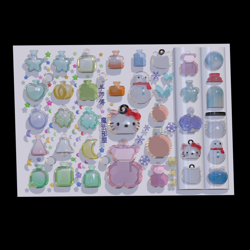 Wishing Bottle Nail Art Mold Heart-Shaped Pentagram Pumpkin Bottle Snowman Hollow Bear Elf Ball Kt Cat