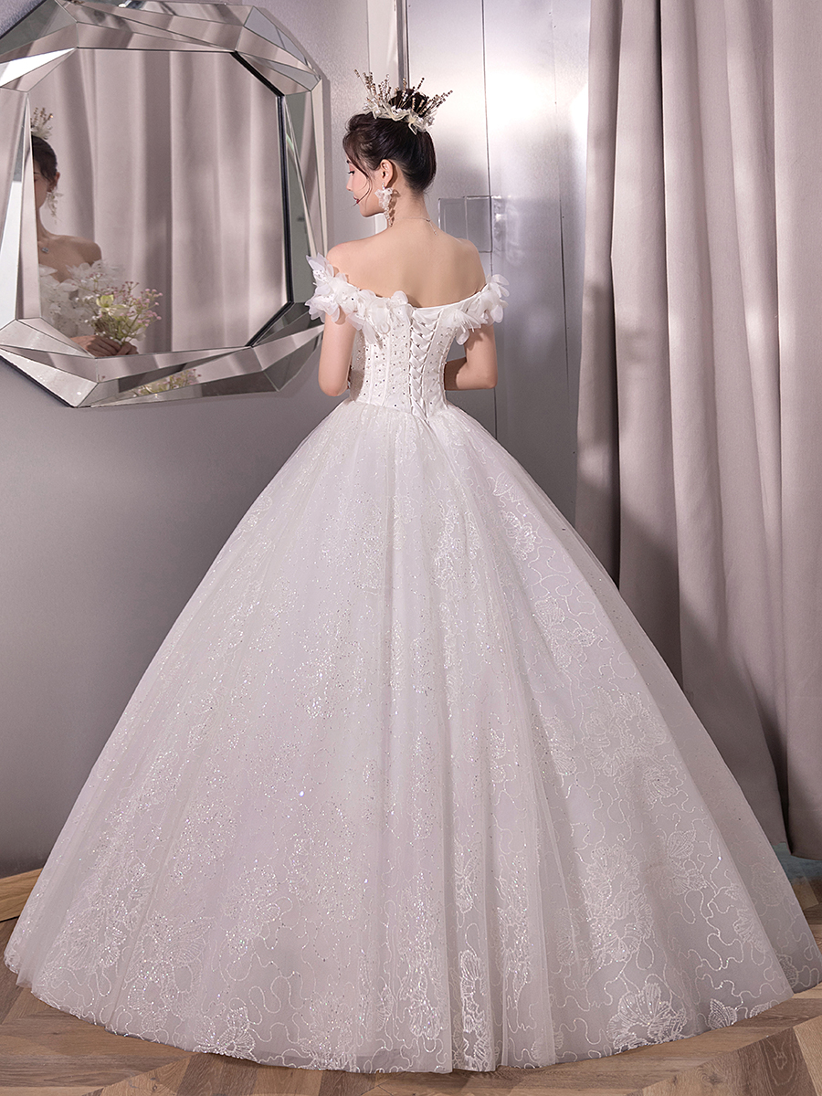 One -character wedding dress 2023 new bride's main yarn high -end texture autumn and winter French thin temperament shiny One -character wedding dress 2023 new bride's main yarn high -end texture autumn and winter French thin temperament shiny