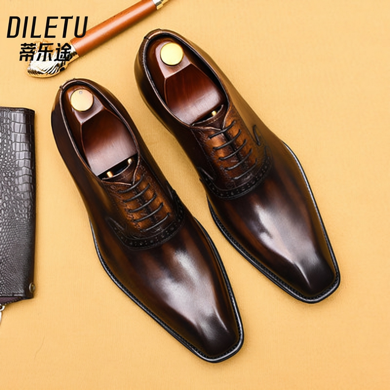 Tiletu British Men's Formal Leather Shoes, Genuine Leather Pointed-Toe Oxford Shoes, Wedding Groom's Shoes, 2026 New Business Men's Shoes