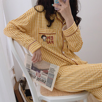 ins wind Snow White yellow plaid pajamas female students cute Korean version of the spring and autumn bedroom long-sleeved Japanese sweet