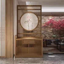 New Chinese-style entry porch cabinet solid wood screen partition living room wooden grille shoe cabinet office tea room shelter customization