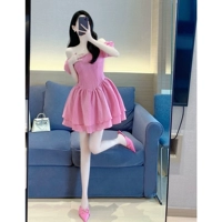 Розовое летнее милое платье для принцессы, городской стиль, по фигуре, французский стиль, юбка-пачка