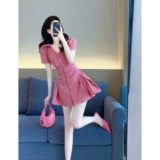 Розовое летнее платье, милый приталенный корсет, рубашка, подходит для подростков, V-образный вырез, А-силуэт