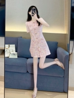 Розовое летнее элитное изысканное платье, в стиле Шанель, изысканный стиль, французский стиль