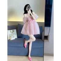 Розовое платье, юбка, приталенный милый корсет для принцессы, французский стиль, А-силуэт, юбка-пачка