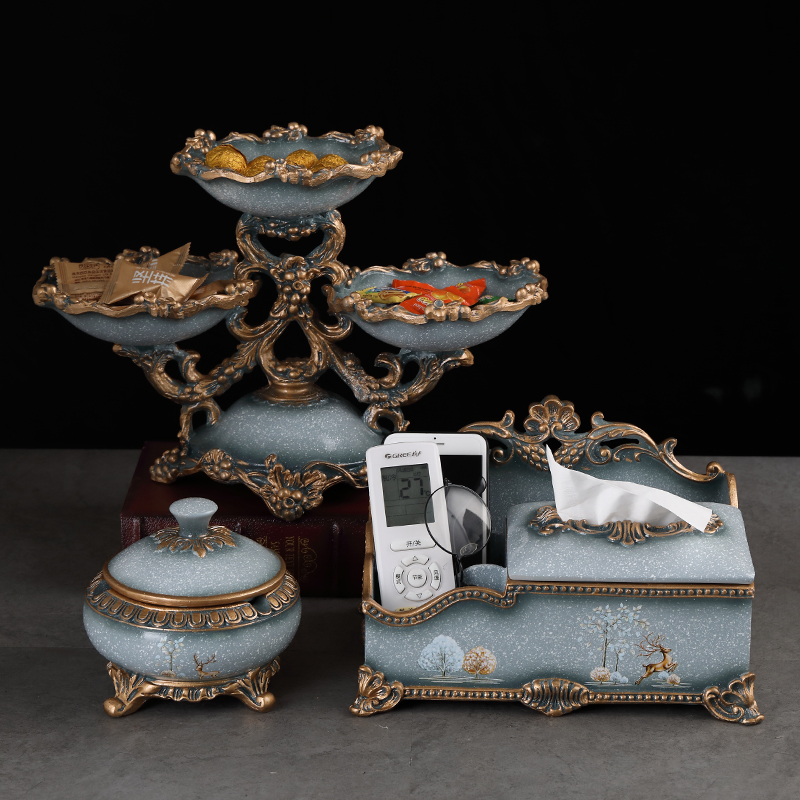 European-style fruit plate retro American-style living room decoration coffee table decoration three-piece set home luxury high-end fruit plate set