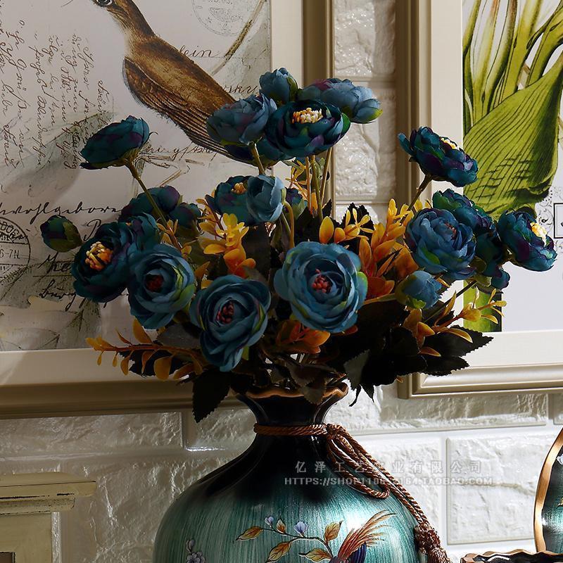 Artificial flower living room ornaments European simulation rose bouquet decorative cloth silk flower living room decoration artificial flower fake flower