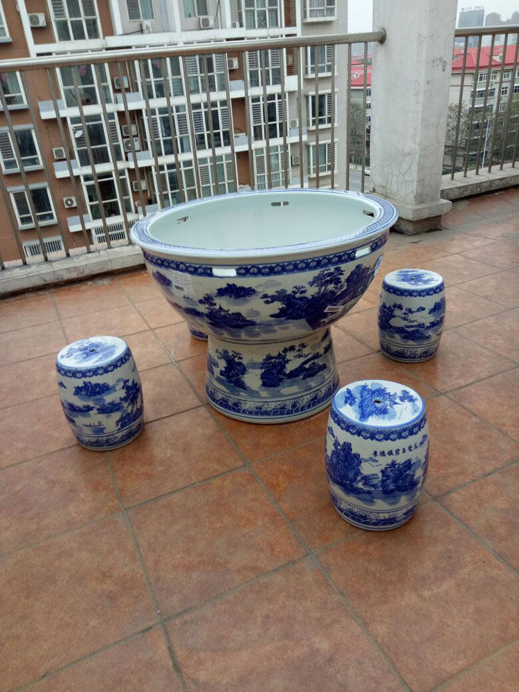 Ceramic fish tank vertical Feng Shui Jingdezhen blue and white large large fish basin Floor-to-ceiling lotus tank Outdoor courtyard