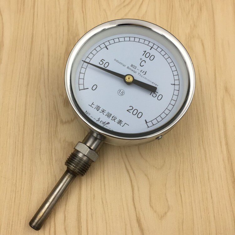 Shanghai Tianhu WSS-413 bimetallic thermometer radial 100MM 4 points water pipe bud water temperature gauge