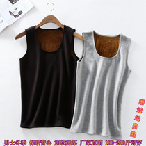 Plus velvet padded warm vest mens round neck autumn and winter slim size sleeveless inner set-up waistless cotton black solid color