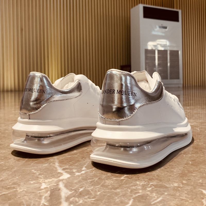 Trendy Mcqueen Brand Genuine Leather Thick-Soled Air-Cushioned White Sneakers for Women, 2026 New Versatile Platform Sports Casual Shoes