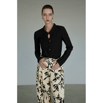 UNSPOKEN Hollowed-out Design Black Knit Cardigan 2022 Fall New Inner Hitch Hooded Top Feel Superior