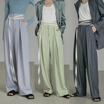 UNSPOKEN 2021 autumn new color color ribbon high waist wide legs trousers women loose casual straight tube