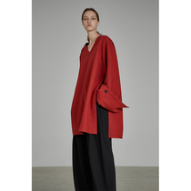 UNSPOKEN red sweatshirt female winter collar loose design sense niche jacket temperament loose senior sense jacket