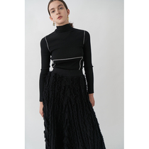 UNSPOKEN 2021 autumn new large elastic color color high collar inner knit sweater women pullover casual design sense