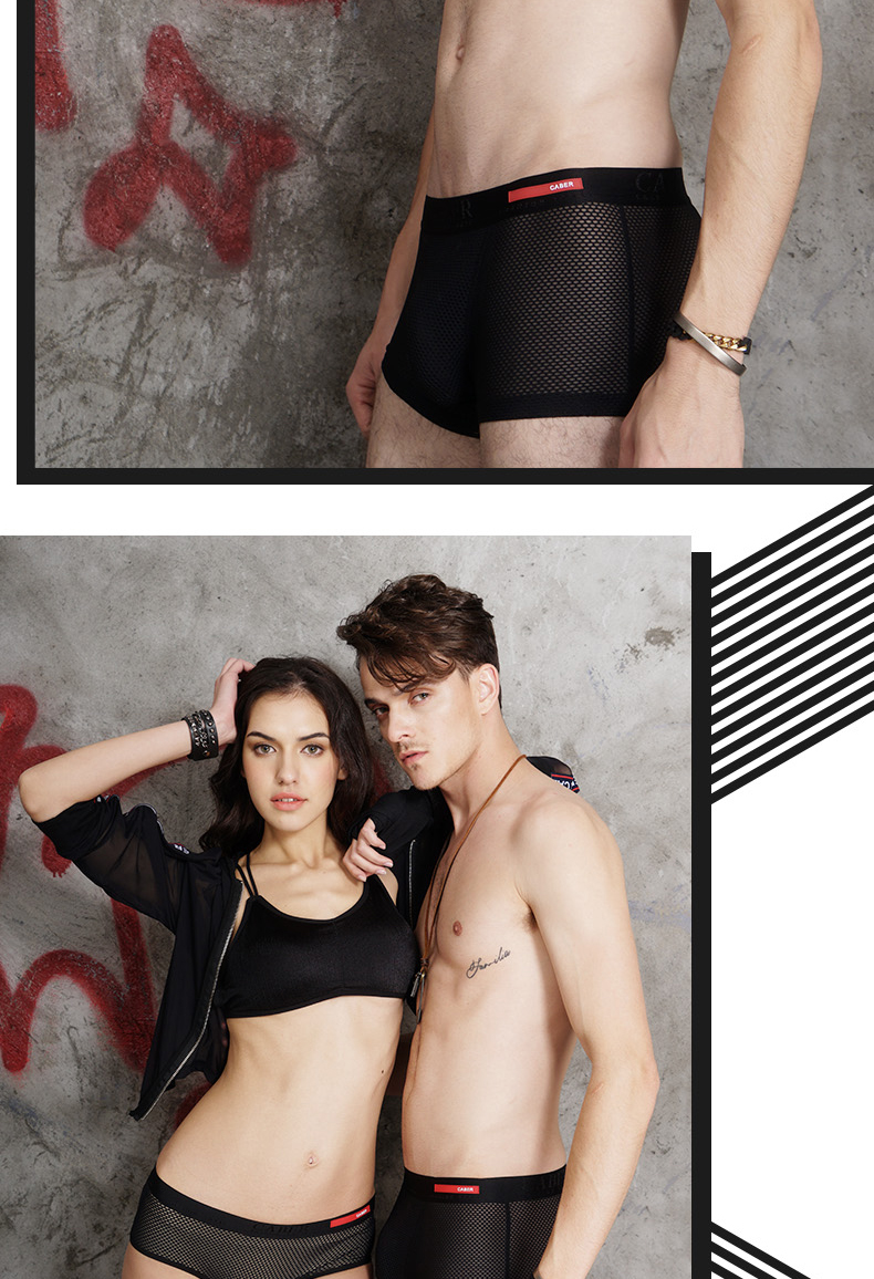 Caber Kabilli cặp đồ lót đặt băng lưới mắt gợi cảm rỗng cá tính trong suốt nam boxer nữ tam giác đồ lót