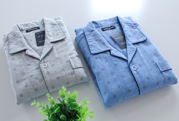 Bộ đồ ngủ nam mùa đông và đồ ngủ mới bằng vải cotton nhung phù hợp với cotton dài tay đồ lót basic