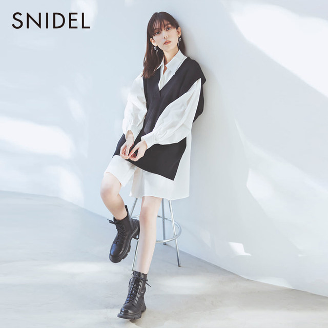 SNIDEL spring and summer sweet lady fake two-piece vest spliced ​​​​shirt dress SWNO231118