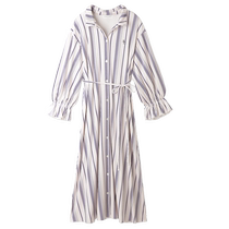SNIDEL HOME autumn and winter lapel long-sleeved lace-up printed long nightgown SHCO235050