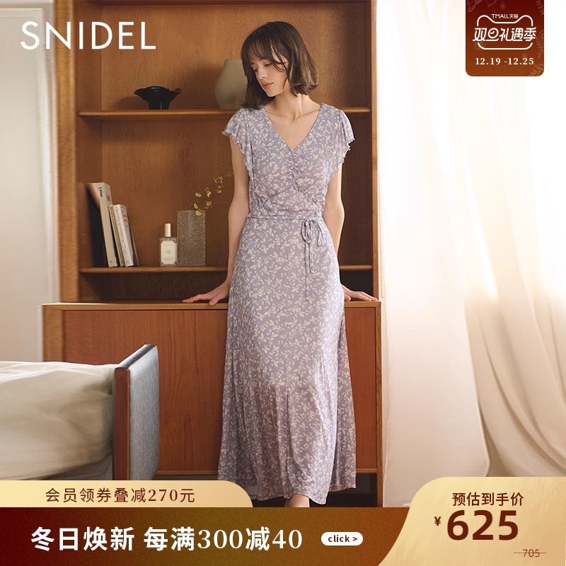 SNIDEL HOME2023 autumn winter new printed flying sleeves collection waist lacing long style sleeping dress SHCO234073 -Taobao