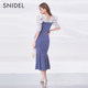 SNIDEL spring and summer sweet ruffled puff sleeve knitted fishtail dress SWNO231113