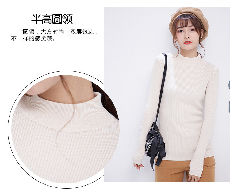Mới mùa thu đông mới nửa cổ áo sơ mi dài tay áo sơ mi màu rắn hoang dã áo len cổ lọ áo len mỏng bó sát nữ áo cardigan nữ