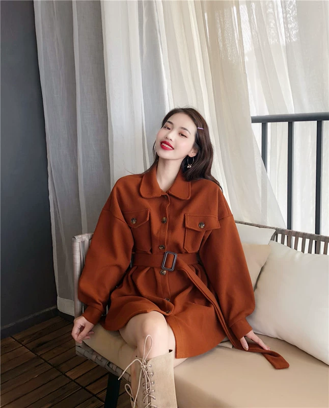 Giày cao quá gối, bốt nữ, áo khoác thời trang phù hợp, Châu Âu và Hoa Kỳ Fan Zhong áo len dài eo, áo khoác ngoại