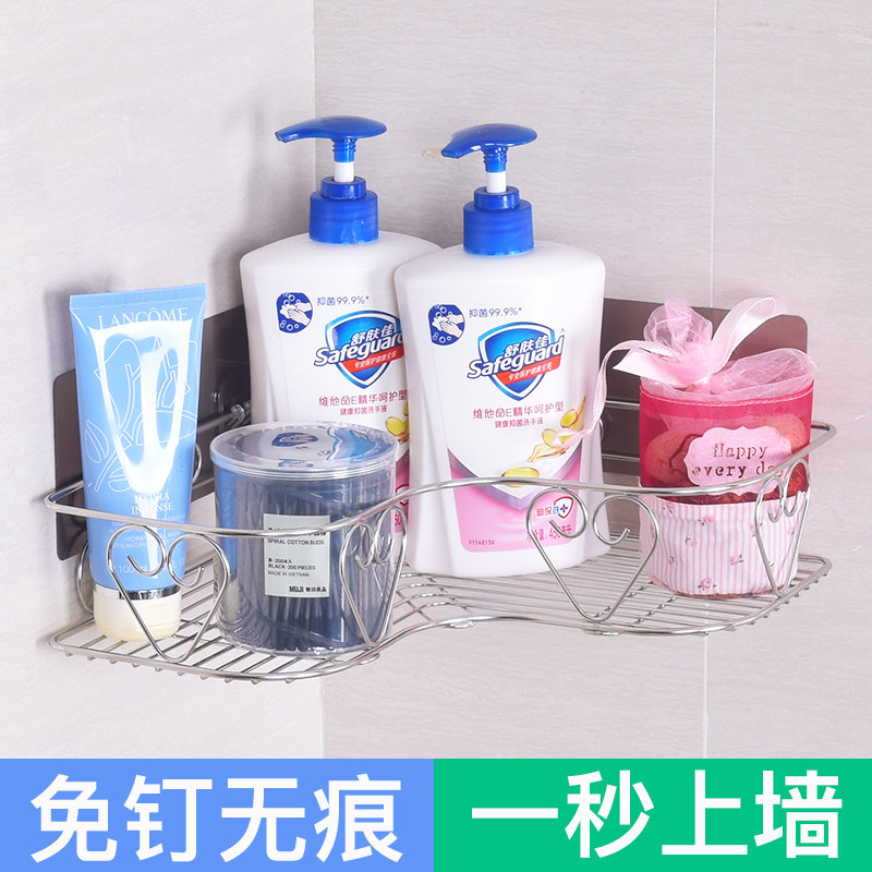 Stainless Steel Powerful no-mark adhesive Bathroom Shelve wall-mounted Perforated Dressing Room Wash table Kitchen Containing Racks