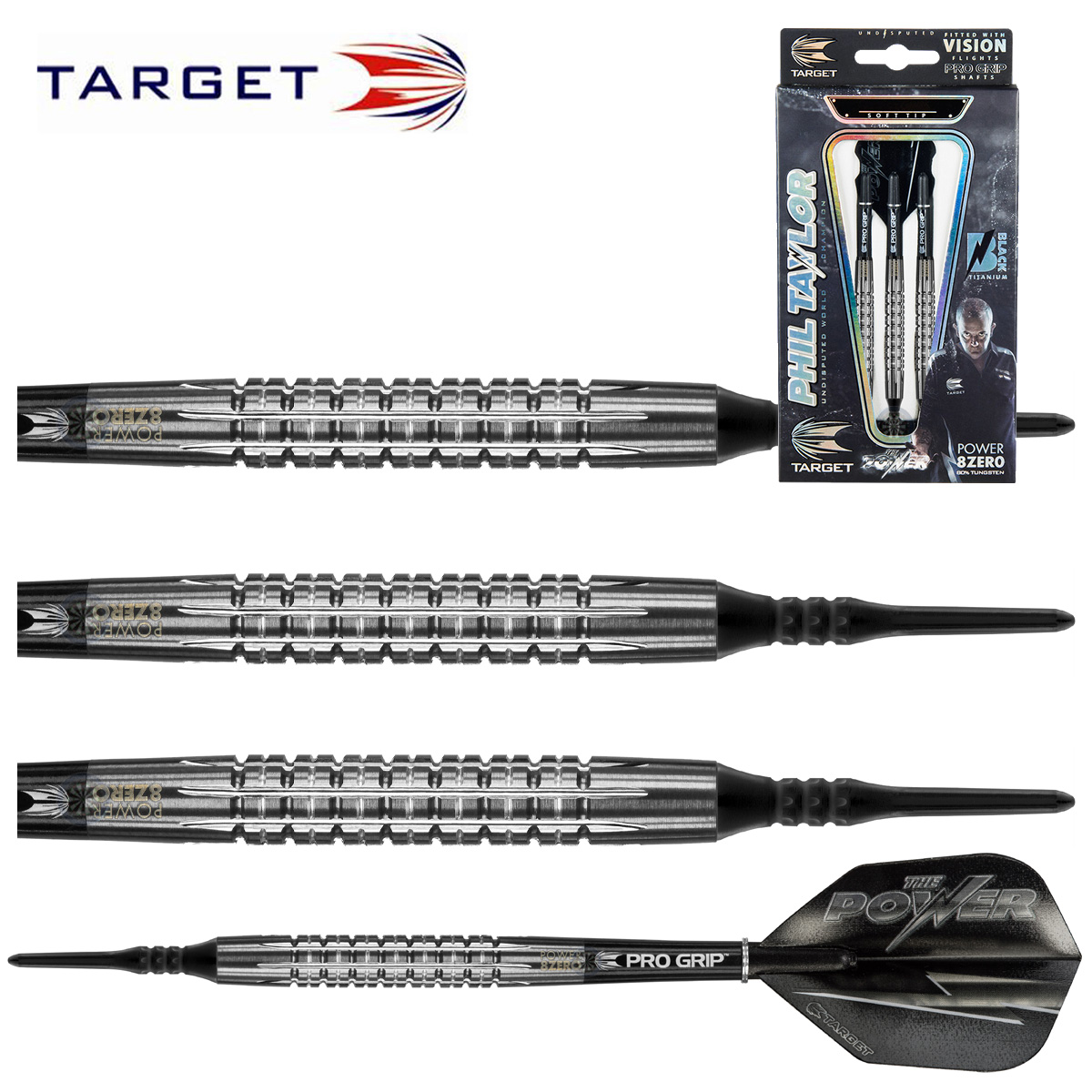 BLACK TITANIUM 17g 19g SOFT MULTI-TUNGSTEN STEEL DARTS TARGET POWER 8ZERO BLACK TITANIUM