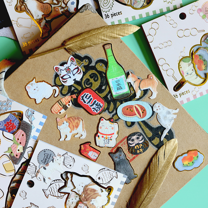 Japan and Paper Day Wind Cat Cat Sushi Fox Mask Chai Dog Clear Wine Hand Ledger Mobile Phone Sticker stickers