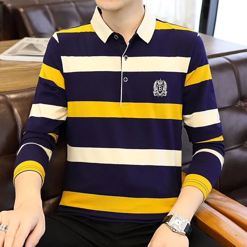 Clearance Sale Autumn and Winter Men's Pure Cotton Paul Polo Shirt High-End Simple Striped Export Surplus Long-Sleeve T-Shirt Clearance Sale Autumn and Winter Men's Pure Cotton Paul Polo Shirt High-End Simple Striped Export Surplus Long-Sleeve T-Shirt