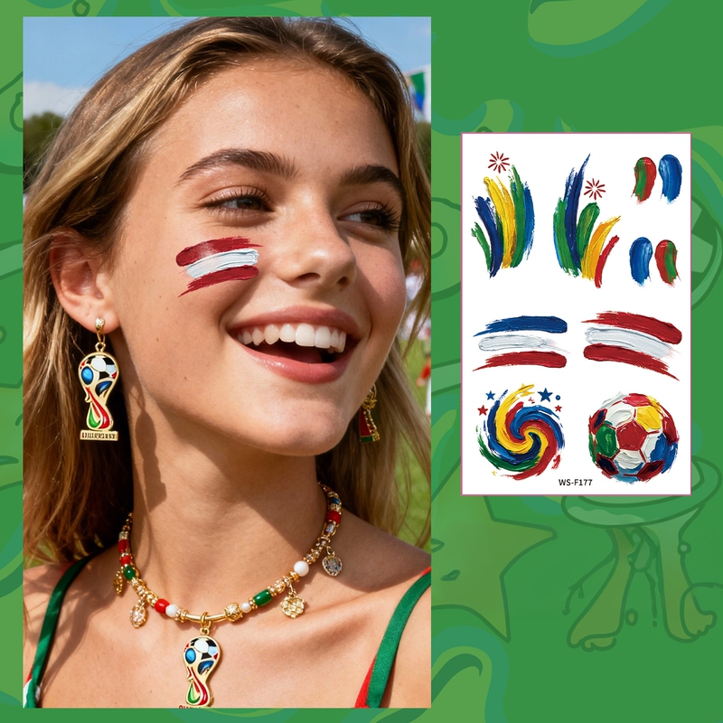 2026 Football-Themed Sports Event Fan Cheering Atmosphere Face Makeup Tattoo Stickers