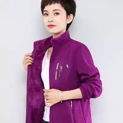 Autumn and winter fleece women's large size fleece jacket for middle-aged and elderly warm thickened jacket outdoor double-sided velvet mother top