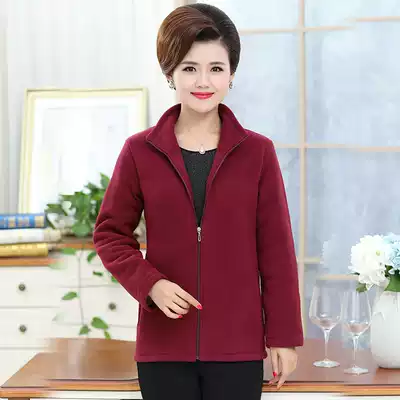 Middle-aged and elderly thickened warm spring and autumn double-sided velvet fleece fleece mother jacket Ladies cardigan sports top