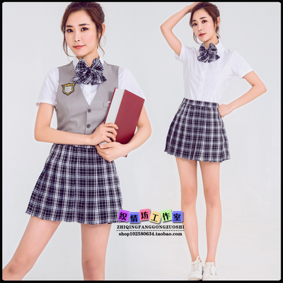 taobao agent Uniform, student pleated skirt, set, red colored vest, 2019, internet celebrity