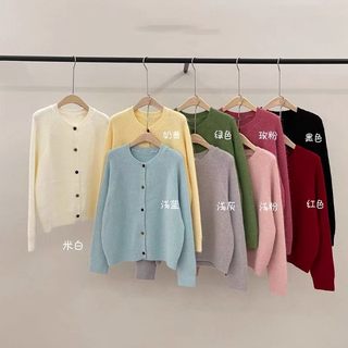 Wang fugui customized round neck button raglan sleeves rabbit fur korean cardigan 10.29