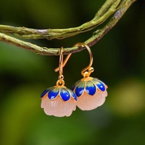 Qin Xin Yufang natural jade ancient method silver inlaid and field jade white Yulian fluffy enamel ear pendant