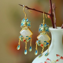 Qin Xin Yufang Ethnic Wind Ancient Law Silver Inlaid and Tian jade Enamel Deserve for a Multi-ear pendant Long style Chinese Wind