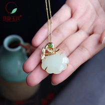 Hot sale classic 925 silver gold-plated Hetian Jade long life lock pendant boutique Ruyi auspicious treasure lock pendant