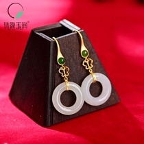 Qinxin Yufang value Hetian jade earrings 925 pure silver inlay Jade fashion safe buckle White Jade female earrings with certificate