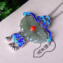 925 silver inlay and field jade enamel butterfly self-birth chain pendant natural jade pendant jade pendant Yupei sweater chain