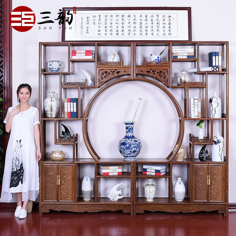 Mahogany Furniture Duobao Pavilion Antique Rack Wenge TV Bogu Rack Combination Solid Wood Rack Partition Shelf