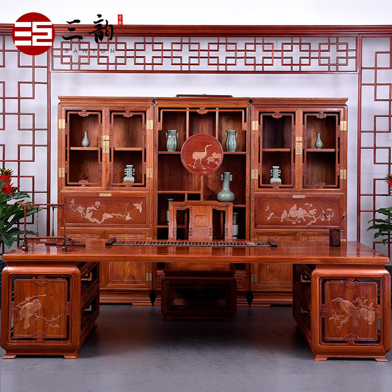 Red wood furniture Myanmar flower pears Ming and Qing Classical Kits House Furniture Great Purple Sandalwood Imitation Ancient Desk Bookcase