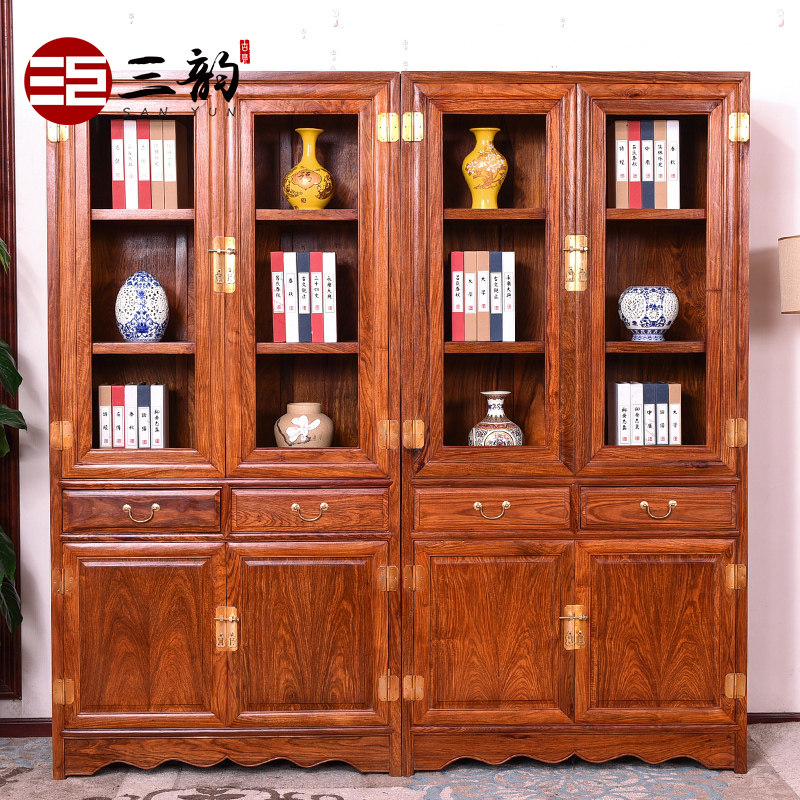 Mahogany furniture bookcase combination rosewood bookshelf new Chinese style solid wood hedgehog red sandalwood bookcase display storage cabinet